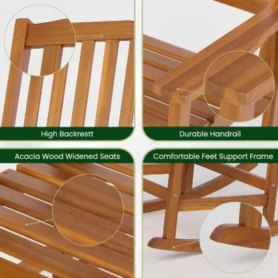 Outdoor Rocking Chair, Acacia Wood Patio Porch Rocker for Garden, Deck or Yard image {5}