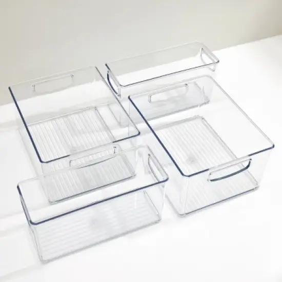 iDESIGN 4pc 10"x8"x5" Recycled Plastic Organizer Bin Set: Clear Kitchen Storage & Organization, Dishwasher-Safe image {3}
