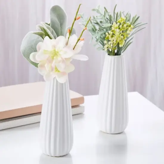 Juvale Set of 6 White Ceramic Bud Vases for Flowers, Centerpieces, Home Decor, 1 x 6 In image {1}