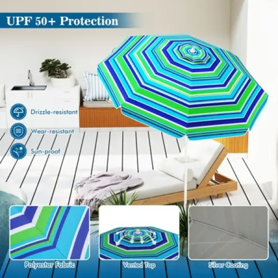 Tangkula 6.5 FT Beach Umbrella for Sand Heavy-Duty Sunshade Parasol w/ Sand Anchor image {5}