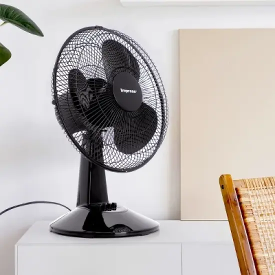 Impress 12 Inch 3 Speed Oscillating Table Fan in Black image {4}