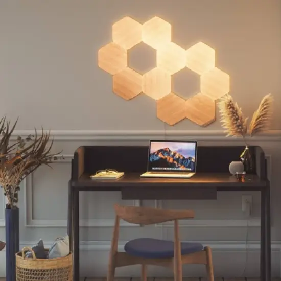 Nanoleaf 3 Panels Elements Wooden Hexagons Expansion Pack LED Light Bulbs image {4}