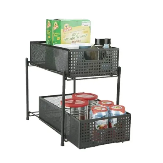 Mind Reader Metal Mesh Heavy Duty Organizer [2 TIER] Slide Out Basket Drawer For Kitchen, Bathroom, Office Desk (BLACK) image {2}