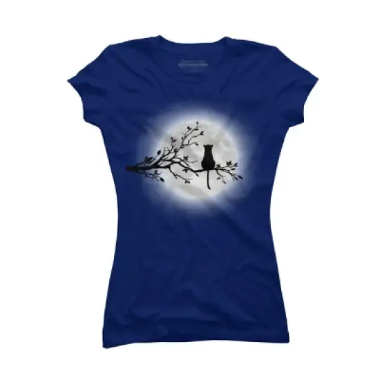 Junior's Design By Humans The Cat and The Moon By Maryedenoa T-Shirt image {6}