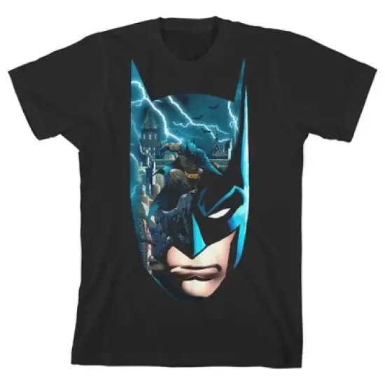 Batman Lightning Mask Graphics Trap Black T-shirt Toddler Boy to Youth Boy image {3}