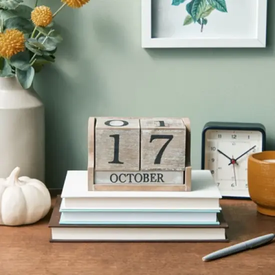 Juvale Wooden Perpetual Block Calendar for Desk, Wood Month Date Display Blocks Rustic-Style Farmhouse-Themed Office Decor, 5 x 4 In image {2}