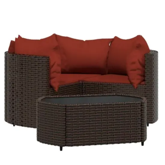 vidaXL 4 Piece Patio Lounge Set with Cushions Brown Poly Rattan image {10}