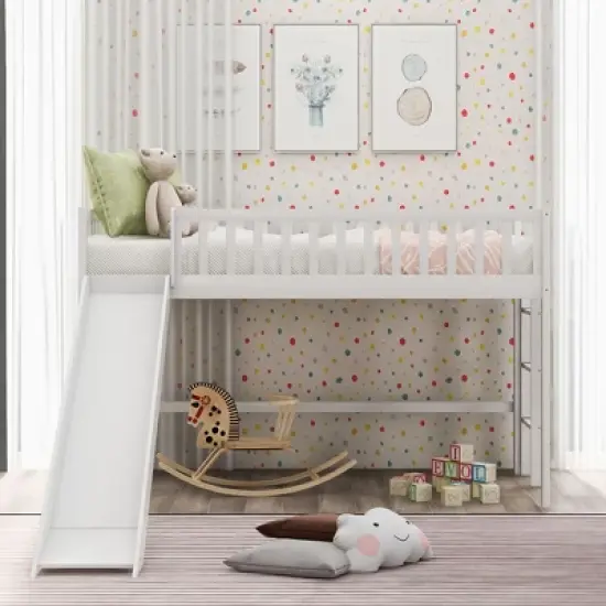 Twin Size Loft Bed with Ladder and Slide-ModernLuxe image {1}