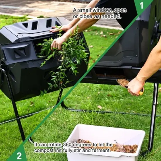 Swtroom Outdoor Plastic Dual Chamber 360 ⁰ Tumbling Composter Bin for Garden Kitchen Yard 35 Gallon image {4}