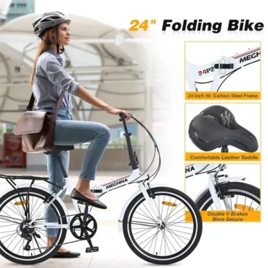 Gulches City Folding Bike 24inch, steel frame, 7speed Shimano gear system, dual V-brakes, 24inch&times;1.5inch black anti-slip tires image {5}