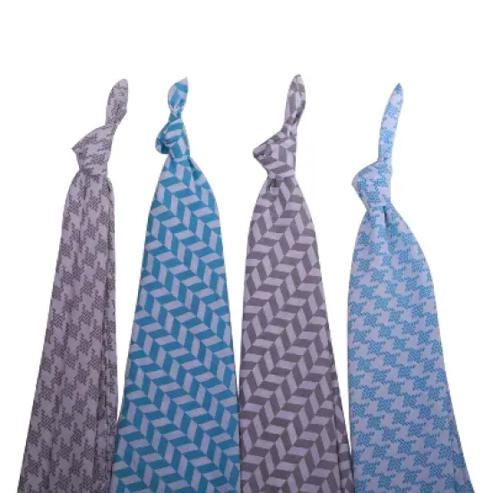 Bacati - Houndstooth/Herringbone Muslin Swaddling Blankets set of 4  Aqua/Gray image {3}