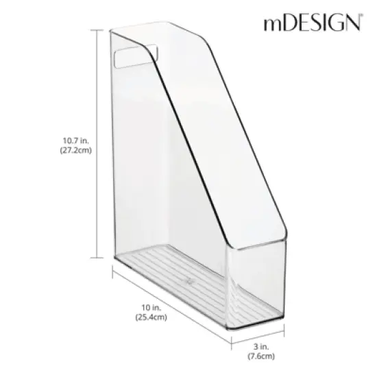 mDesign Plastic Slim File Folder Storage Organizer, Handle, 4 Pack, Clear, USA Made image {3}
