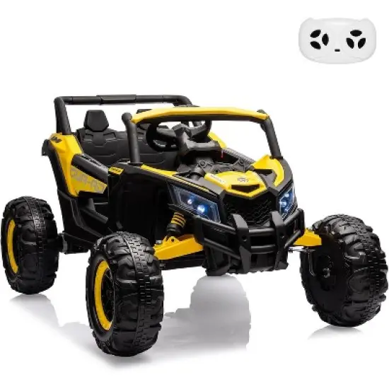 24V Kids Ride-On UTV Car with Remote Control, Spring Suspension, LED Lights, Music & USB, Metal Frame Battery Powered Electric Vehicle Toy image {11}