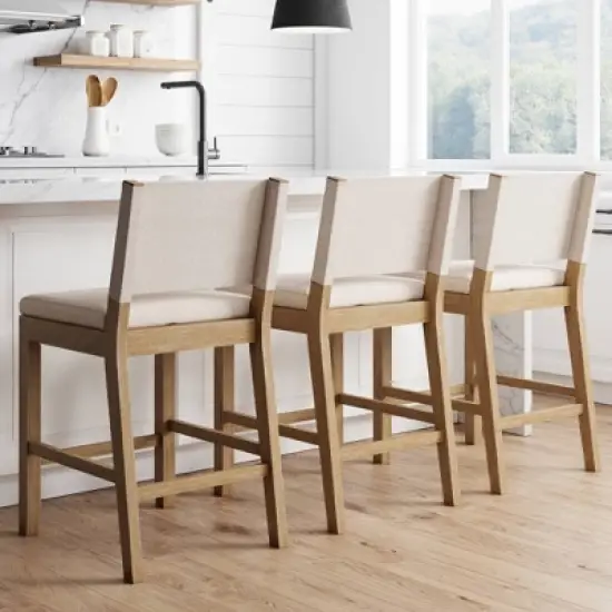 Linus Wood Upholstered Sling Back Barstool - Nathan James image {1}