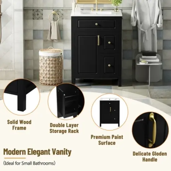 Merax 24-Inch Bathroom Vanity with Ceramic Sink, Soft Close Doors & Drawers image {7}