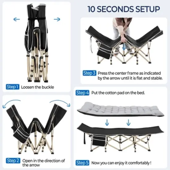 Yaheetech Folding Camping Cot with Mat and Carry Bag image {4}