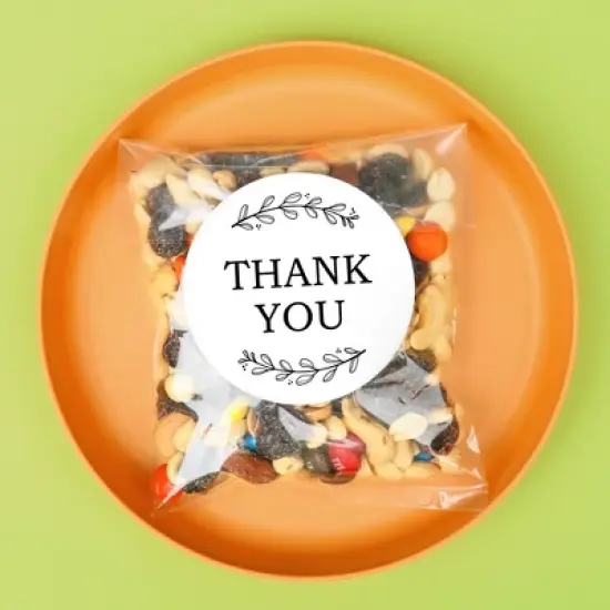 Big Dot of Happiness Rustic Leaves Thank You Stickers and Clear Cookie Bags, Cellophane Treat Bags 4.25x7 IN for Candy or Baked Goods - 25 Count image {1}