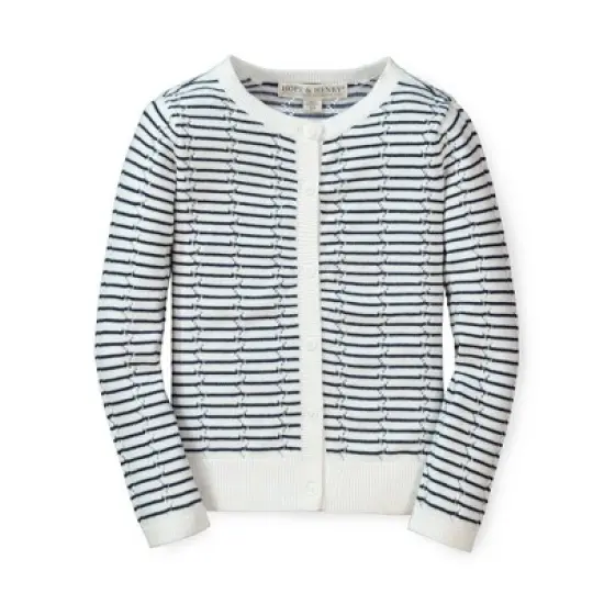 Hope & Henry Girls' Organic Cotton Pointelle Stripe Cardigan, Infant image {5}