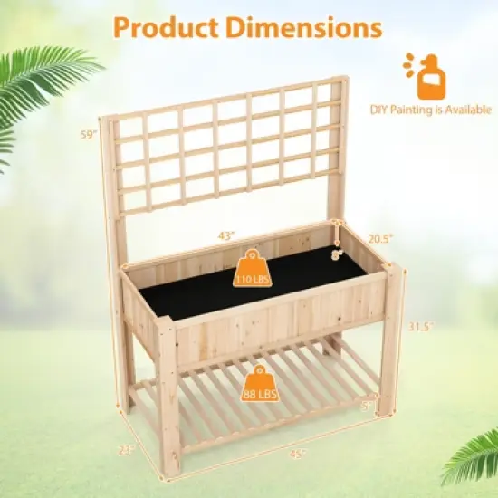Tangkula Raised Garden Bed w/ Trellis Wooden Elevated Planter Box w/ Legs & Liner Natural image {8}