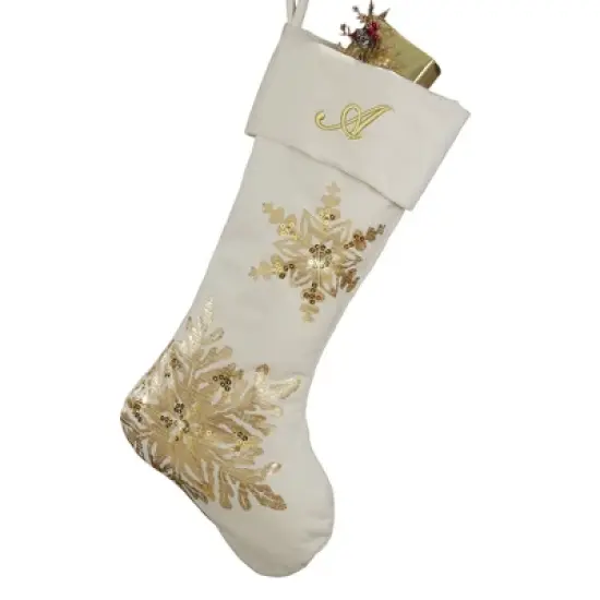 Personalization Mall Snowflake Embroidered Initial Ivory Christmas Stockings image {2}