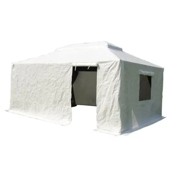 DOMETOUR 12'x14' Universal Gazebo Cover with Sidewalls & Mesh Windows, Waterproof All-Season Enclosure, White image {8}