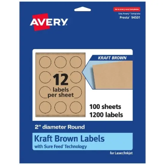 Avery Kraft Brown Round Labels with Sure Feed, 2" diameter image {6}