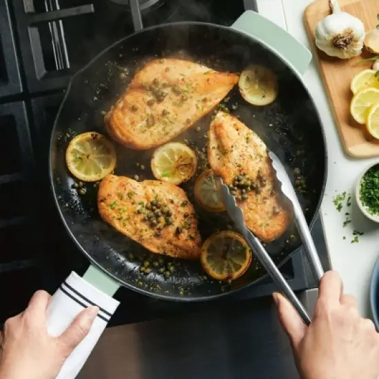 KitchenAid 12" Enameled Cast Iron Induction Skillet with Helper Handle and Pour Spouts Pistachio image {6}