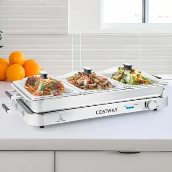 Costway Food Warmer Buffet Server 450W Stainless Steel Electric Warming Tray for Parties image {1}