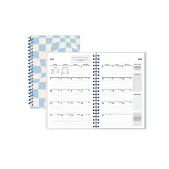 Blue Sky 5"x8" 2025-2026 Weekly/Monthly Spiral Planner Printed Dylan Blue Check Swirl image {3}