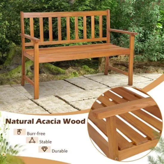 Costway  2-Person Slatted Bench Patio Acacia Wood Loveseat 800 Lbs Outdoor Natural image {4}