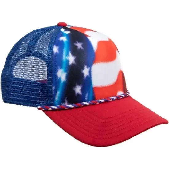 Red, White & Blue American Flag Snapback Trucker hat image {2}