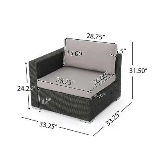 Christopher Knight Home Santa Rosa Outdoor Aluminum and Wicker 4 Seater Sectional Sofa Set with Cushions image {3}