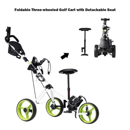 Costway Foldable 3 Wheel Push Pull Golf Club Cart Trolley w/Seat Scoreboard Bag Swivel image {9}
