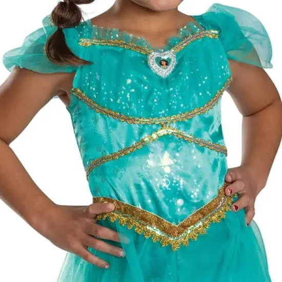 Disney Princess Kids' Aladdin Jasmine Deluxe Costume Jumpsuit Aqua Green image {4}
