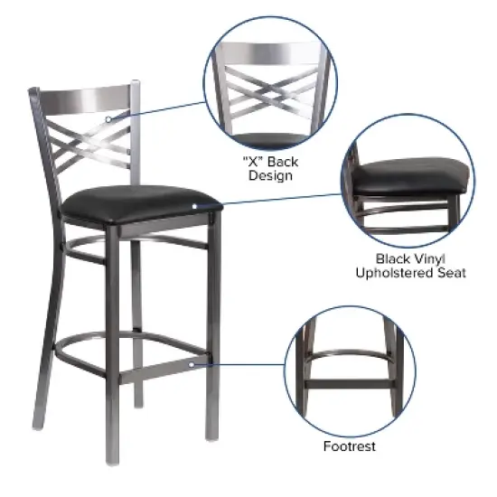Flash Furniture Clear Coated ''X'' Back Metal Restaurant Barstool image {2}
