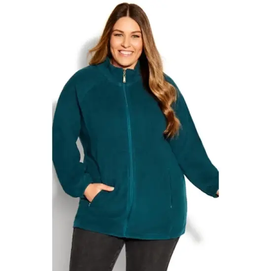 Women's Plus Size Polar Fleece Zip Jacket - Emerald | AVENUE image {4}