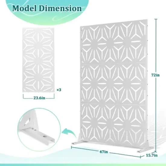 TOAOTBNBO Metal Privacy Screen with Stand, Decorative Privacy Fence Panels with Star Pattern, Outdoor Privacy Screen for Garden, White image {2}