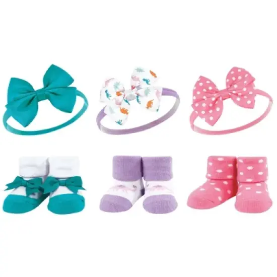 Hudson Baby Infant Girl 12Pc Headband and Socks Giftset, Tie-Dye Dinosaurs, One Size image {2}