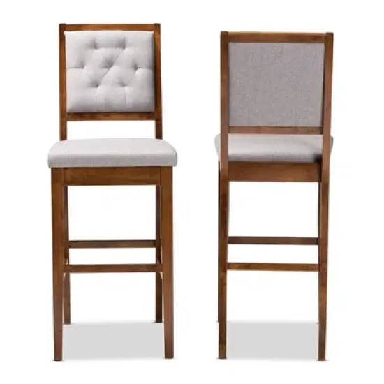 2pc Gideon Fabric Upholstered and Wood Barstool Set Gray/Walnut Brown - Baxton Studio image {1}