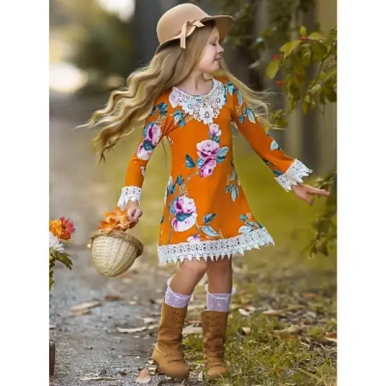 Girls Sweet Cinnamon Floral Crochet Dress - Mia Belle Girls image {5}