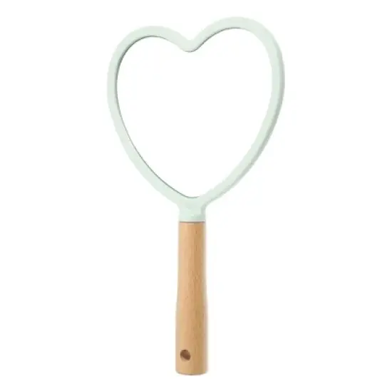 Unique Bargains Heart Wood Handle Vanity Portable Handheld Cosmetic Makeup Mirror 1Pc image {7}