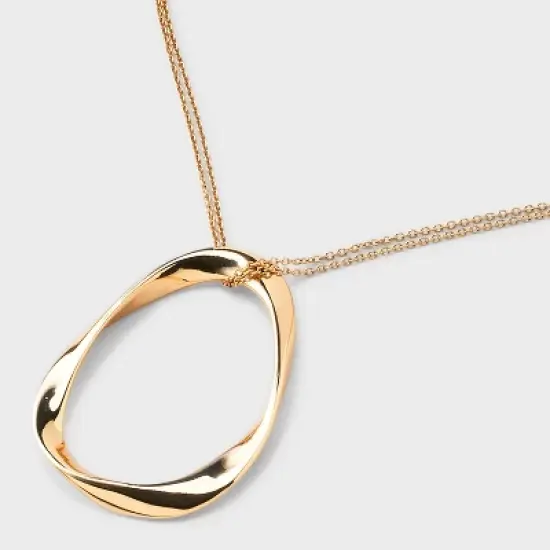 Oval Pendant Necklace - A New Day&trade; Gold: Lobster Claw Clasp, 32" Length, Zinc Material, Includes 3" Extender image {3}