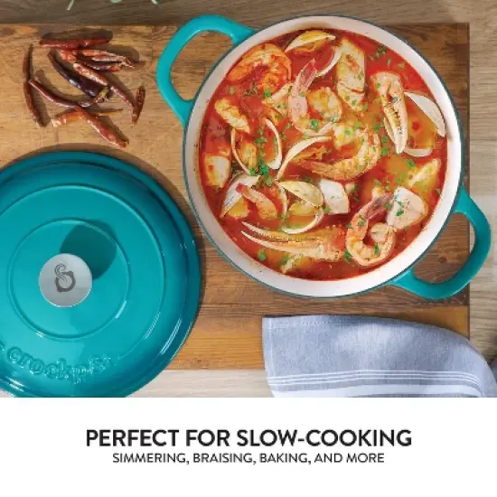 Crock-Pot 6qt Artisan Round Dutch Oven Teal Ombre: Enamel Surface, Oven-Safe, Gas & Electric Compatible, 14" Diameter image {8}