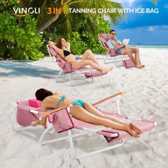 Karl Home Pink Aluminum Folding Beach Chair(Set of 1) image {5}