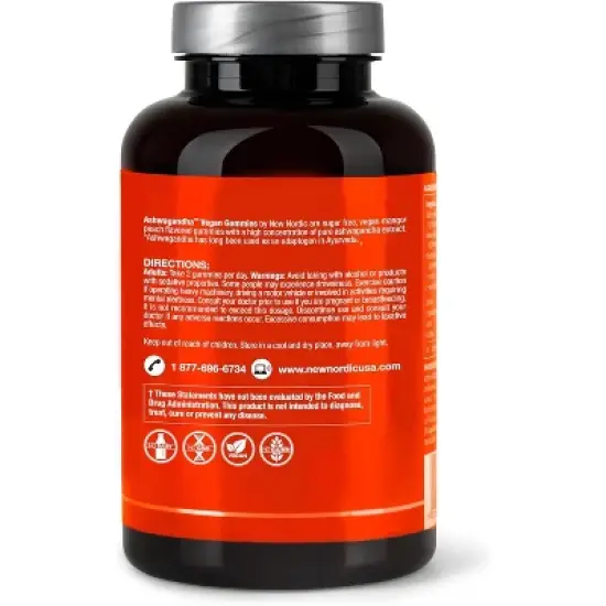 NEW NORDIC Ashwagandha Vegan Gummies - 300 mg Ashwagandha Root Extract , Sugar Free - Adaptogens for Men & Women - Delicious Mango Peach - 60 Gummies image {7}