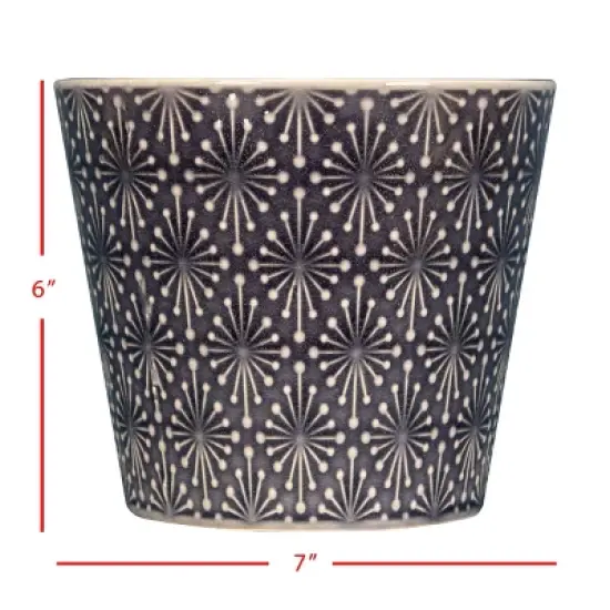 Blue Diamond Burst Pattern Glazed Ceramic Planter - Foreside Home & Garden image {2}