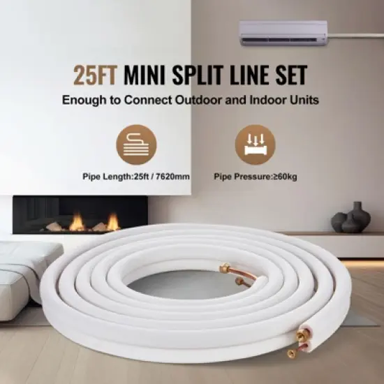 VEVOR 25FT Mini Split Line Set,1/4" & 3/8" O.D Copper Pipes Tubing and Triple-Layer Insulation,for Air Conditioning or Heating Pump Equipment, White image {2}