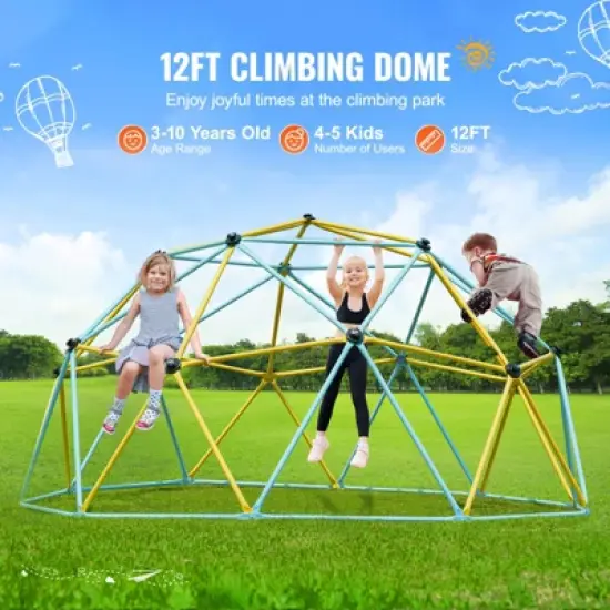 VEVOR Climbing Dome,Jungle Gym Supports 750LBS and Easy Assembly, 12FT Geometric Dome Climber Play Center for Kids 3 to 10 Years Old image {2}