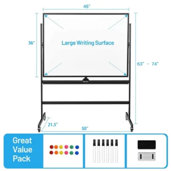 Costway 48"x36" Mobile Magnetic Double-Sided Reversible Whiteboard Height Adjust Green/Black/White/White+Black image {2}