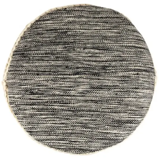 Northlight 18" Striped Cream and Black Outdoor Woven Pouf Ottoman image {3}